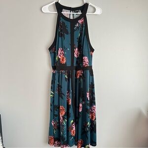 Torrid 1 floral halter skater dress teal 1xl 1x knee length summer spring